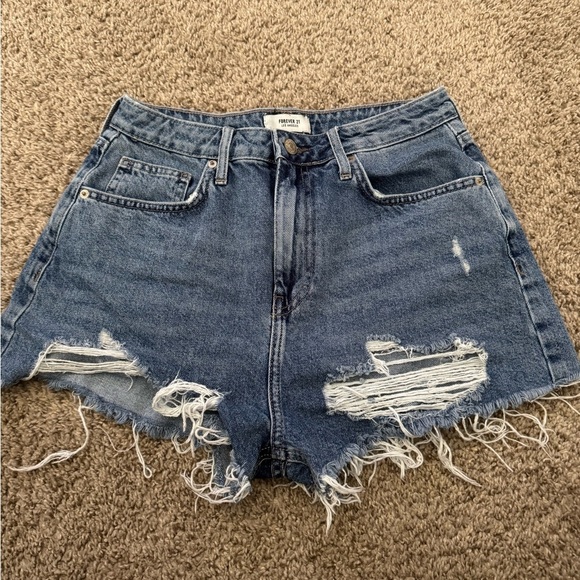 FOREVER 21 Denim Shorts Women Size 29 Blue Cut Off Jean Distressed - Picture 1 of 3